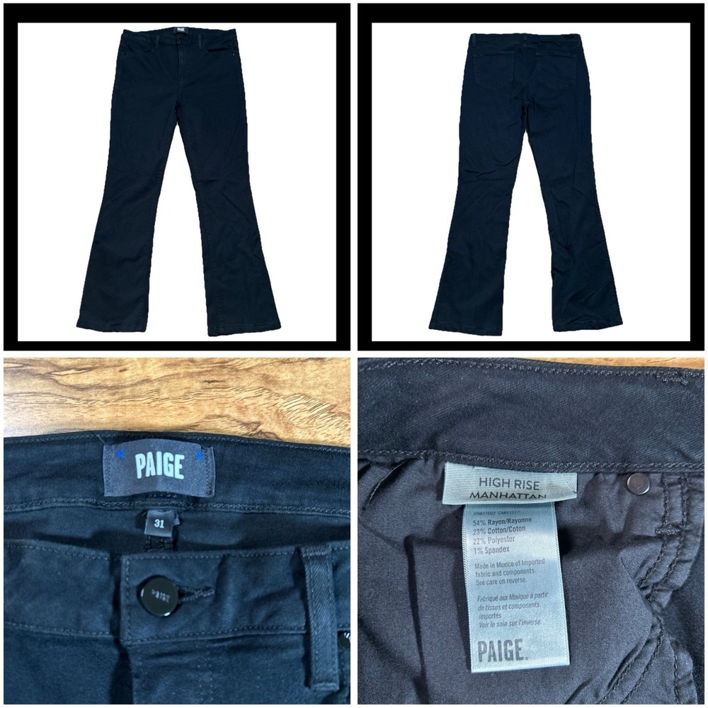 Paige Jeans Women's 31 High Rise Manhattan Black Stretch‎ Flared Comfort Denim